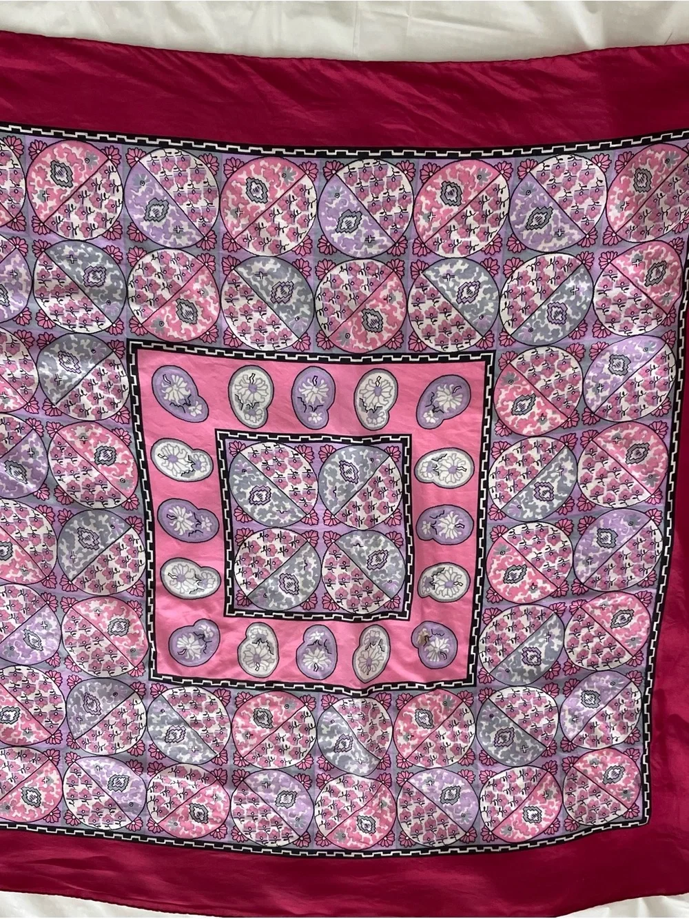 Silk Floral Pink & Magenta Woman’s Square Scarf, Geometric